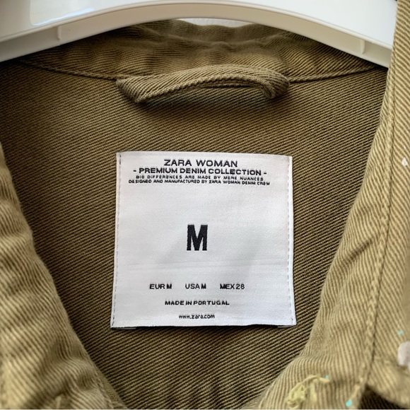 Zara khaki denim shacket chore shirt jacket paint splatter size medium - Picture 4 of 10